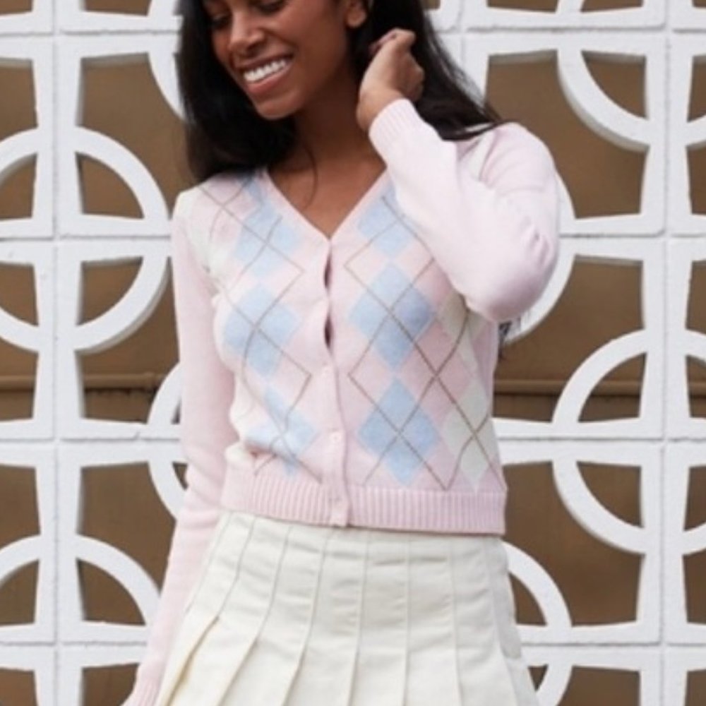 brandy melville / john galt pink and blue argyle sweater